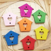 Деревянные пуговицы в стиле милого мультяшного домика, 50 шт./лот, разные цвета, для шитья, рукоделия, художественная роспись, деревянные пуговицы, декоративные аксессуары для творчества