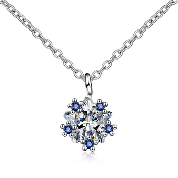 

XIYANIKE 925 Sterling Silver Temperament Blue Shiny Crystal Stone Clavicle Pendant Necklace Simple Fashion Women Banquet Party