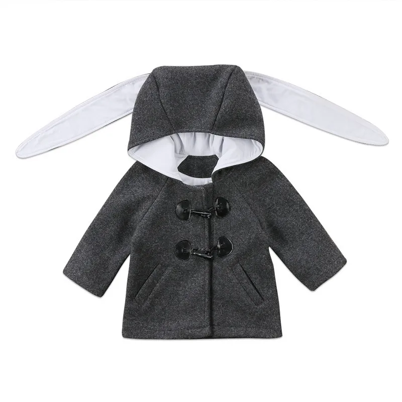 Pudcoco/ милое теплое зимнее пальто с объемными кроличьими ушками и роговыми пряжками для маленьких девочек верхняя одежда с капюшоном, куртка, одежда, Размер 2-6T - Цвет: Темно-серый