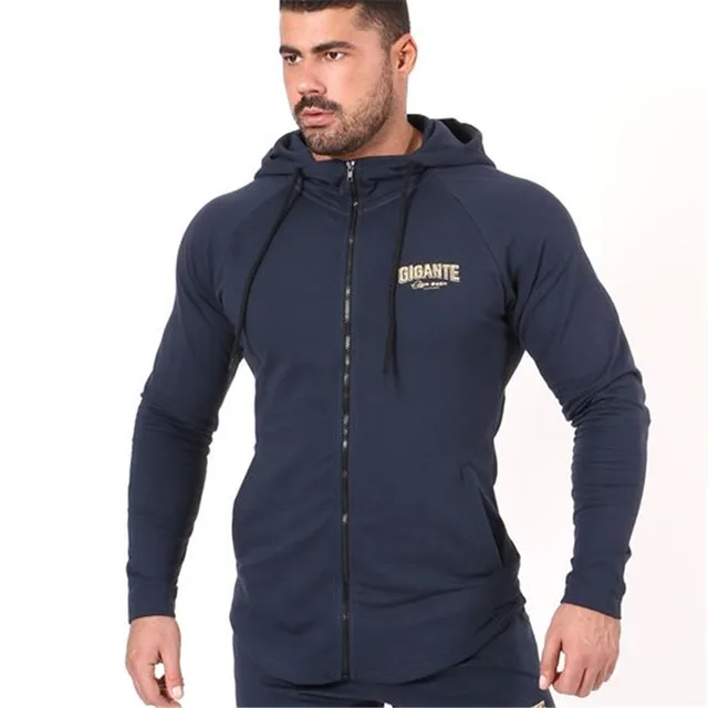 Hot Sweat Men Running Jackets Long Sleeve Gym Fitness Tops Hooded Zipper Coat Sportswear Fitness