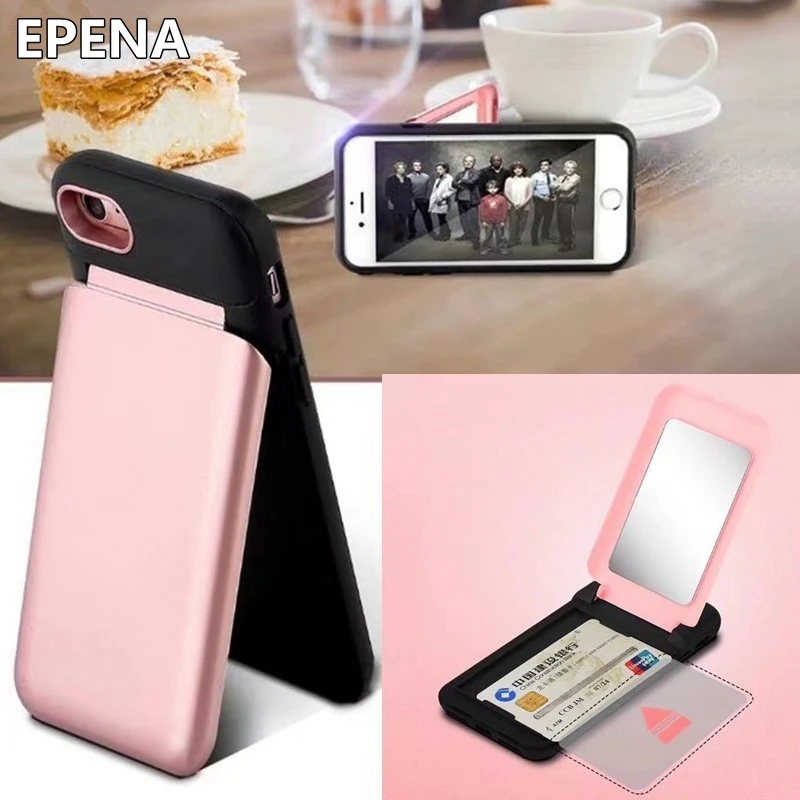 

Luxury Flip Makeup Mirror Phone Cases for iPhone X 7 8 Plus wallet Case for iPhone 6 6s Plus Card Slot Holder Hard Back Cover