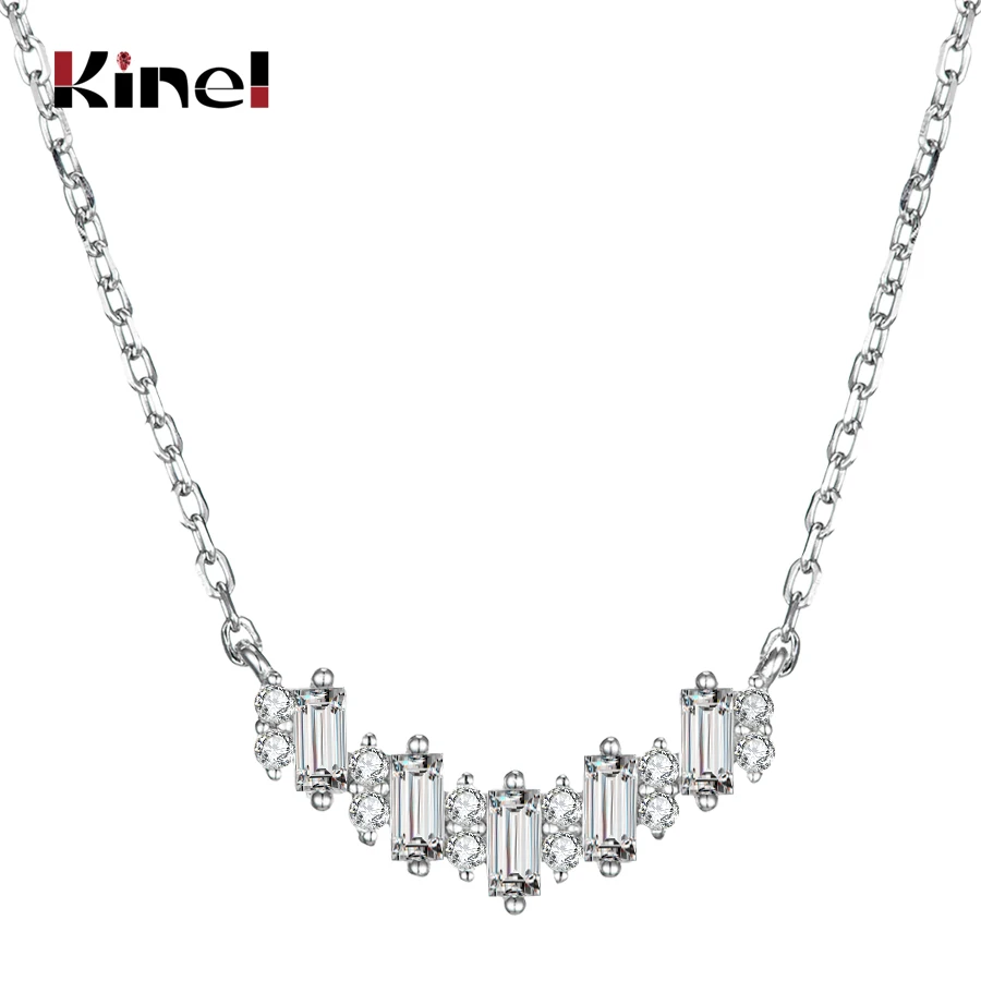 

Kinel Genuine 925 Sterling Silver Big Shiny Cubic Zircon Long Bar Pendant Necklace For Women Fashion Jewelry