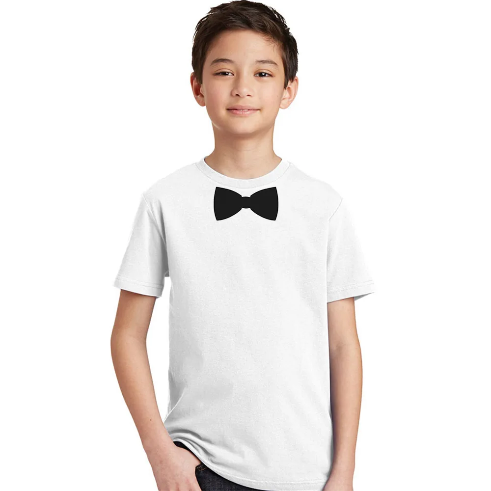 

2017 New boys clothes summer short sleeve T-shirt with black bow tie kids t shirt white fashion children clothing tops wear 6-12