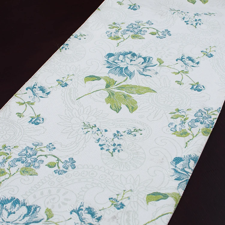 High-end fashion Contracted rural Simple American pastoral embroidery pattern Blue rose Table flag table runner High-end fashion Contracted rural Simple American pastoral embroidery pattern Blue rose Table flag table runner