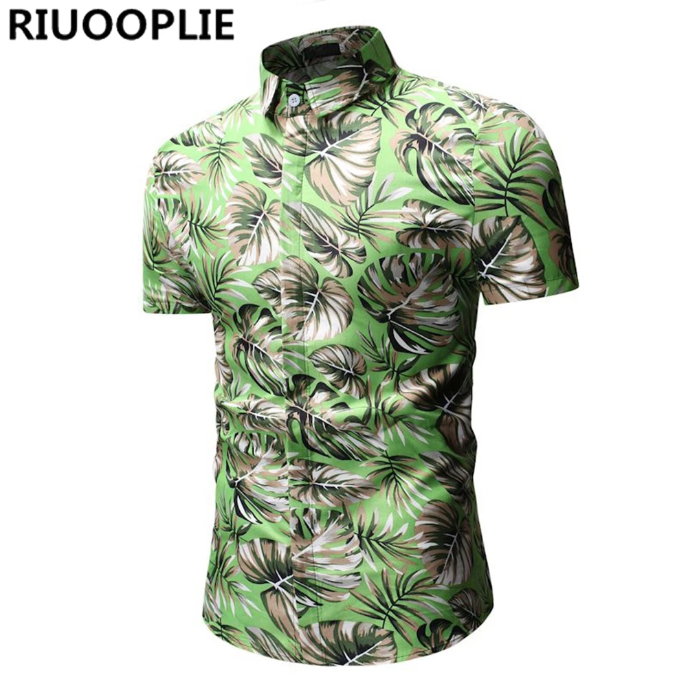 

RIUOOPLIE Mens Hawaiian Holiday Short Sleeve Shirt Beach Party Summer Top Tee
