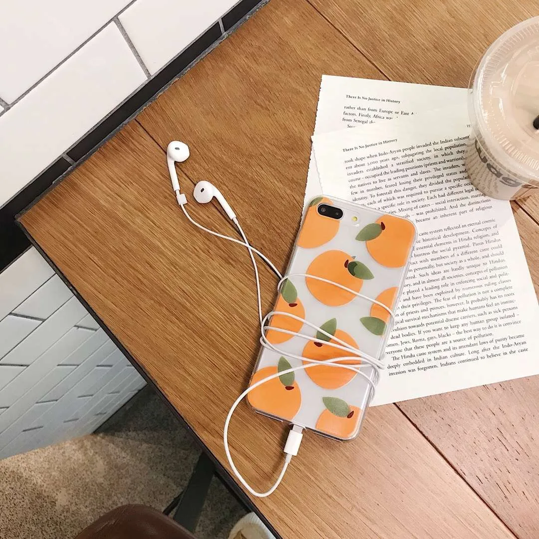 

INS Korea cute fruit orange phone case For iPhone 8 7 6 6s Plus X XR Xs Max Candy Color Transparent clear Soft TPU Back Cover
