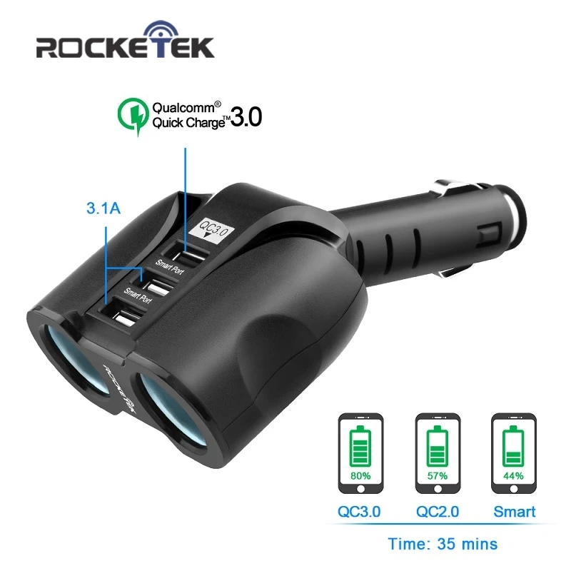 Автомобильное зарядное устройство Rocketek с несколькими usb портами 3 1 А быстрая