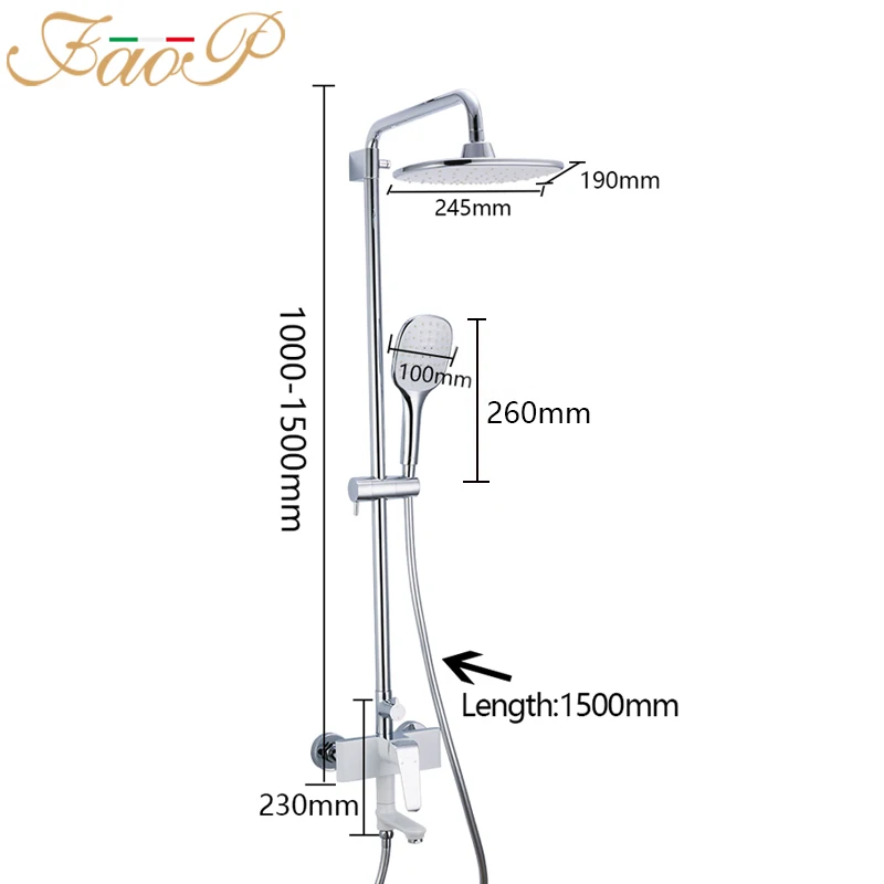 FAOP shower system white bathroom shower set waterfall rainfall shower heads brass shower panel bathroom mixer faucets