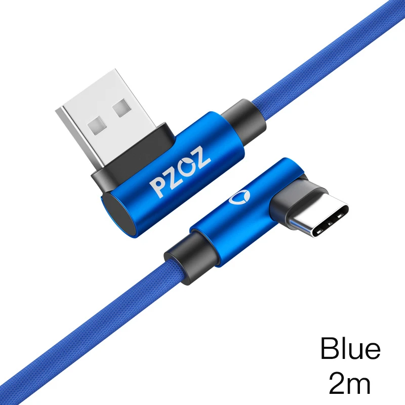 PZOZ 2 м usb c кабель 3,1 Быстрая зарядка 90 градусов нейлоновая оплетка L Тип шнур для передачи данных зарядное устройство для samsung S8 S9 Note 8 9 Xiaomi mi6 mi8