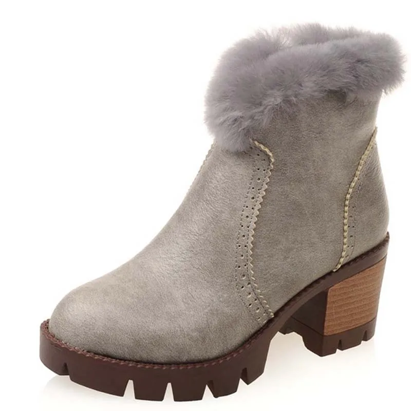 

Hot Winter Boots Wedges High Heels Round Toe Fashion Inside Ankle Boots for Women Ladies Shoes Warm Fur Platform Boots