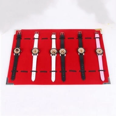 TONVIC красный/черный бархат часы Дисплей Лоток часы стенд держатель для 10 шт - Цвет: Красный