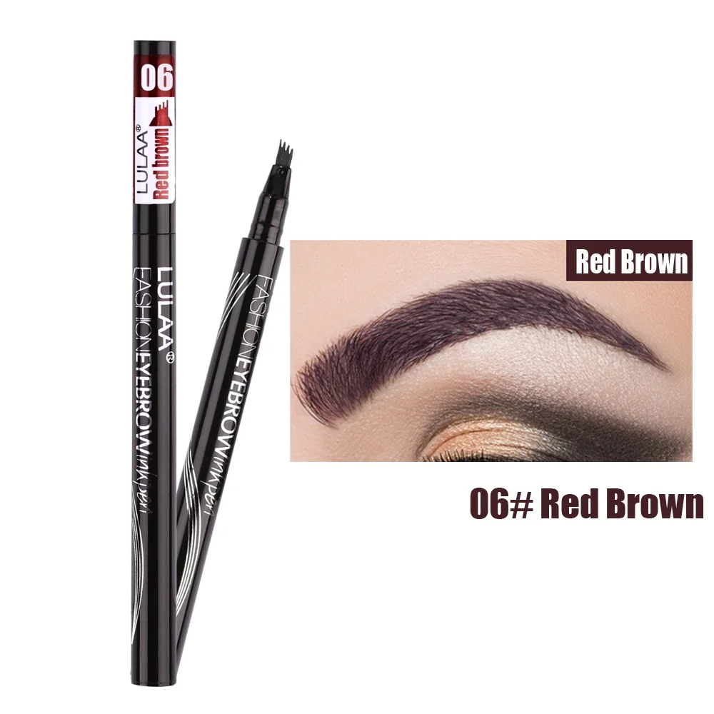 LULAA, 6 цветов, жидкий усилитель бровей, тату-ручка для бровей, Водостойкий карандаш для бровей, 4 головки, стойкий макияж для глаз - Цвет: 06Red brown