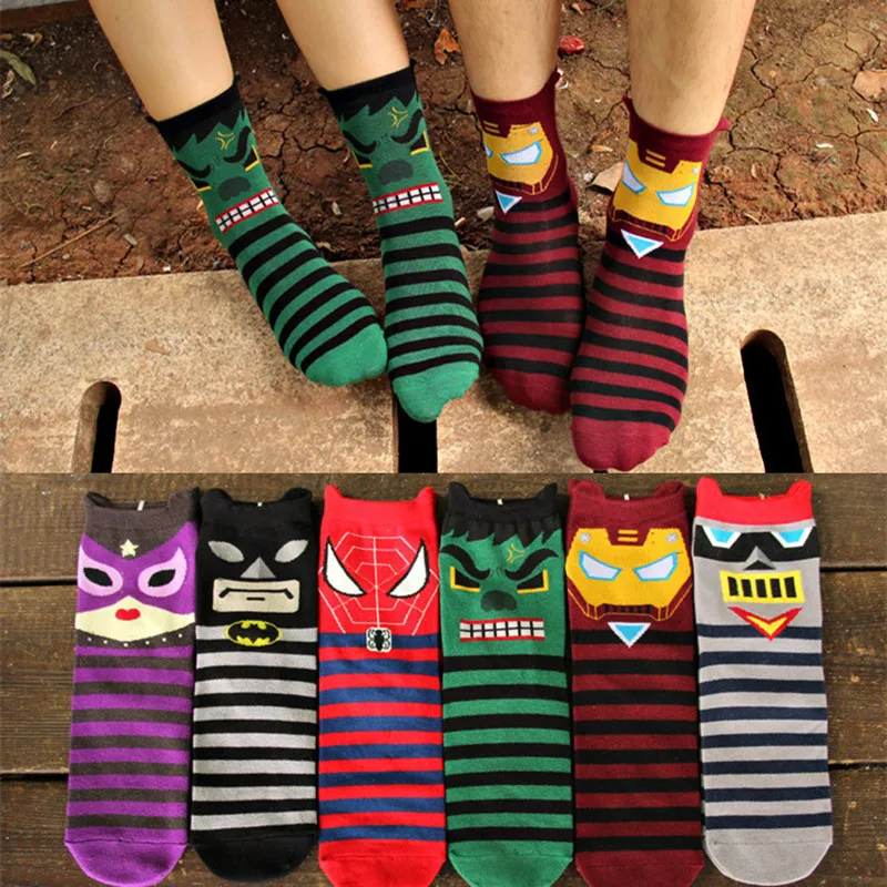 Высококачественные хлопковые носки для мужчин и женщин, модные носки в стиле Харадзюку, Человек-паук, женщина-кошка, забавные носки дышащие комфортные, Лидер продаж