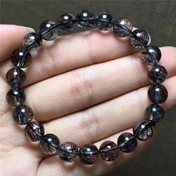 

8.5mm Natural Black Hair Rutilated Quartz Stone Stretch Charm Fashion Jewelry Round Crystal Round Bead Bracelet New Gift AAAAA