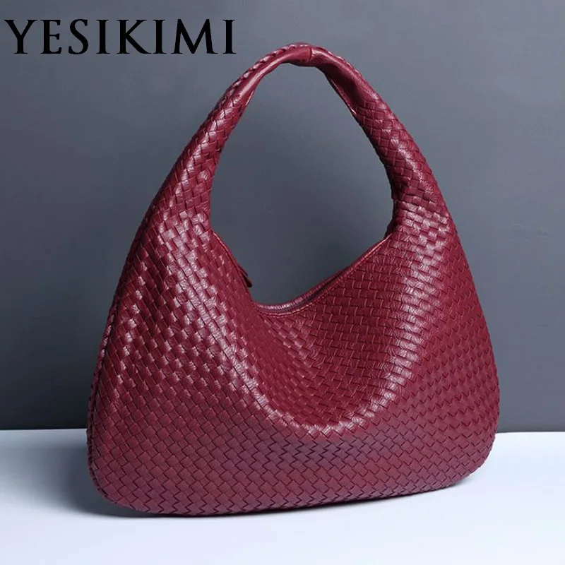 

2017 New Women Hobos Bags Luxury Brand Handbag Weave Purse Large Size Lady office bags Knitting Baguette Bag PU Leather