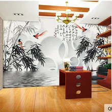 Пользовательские 3D печать DIY ткань и текстильные обои для стен ткань матовый шелк для гостиной банбум китайская птица черный и белый