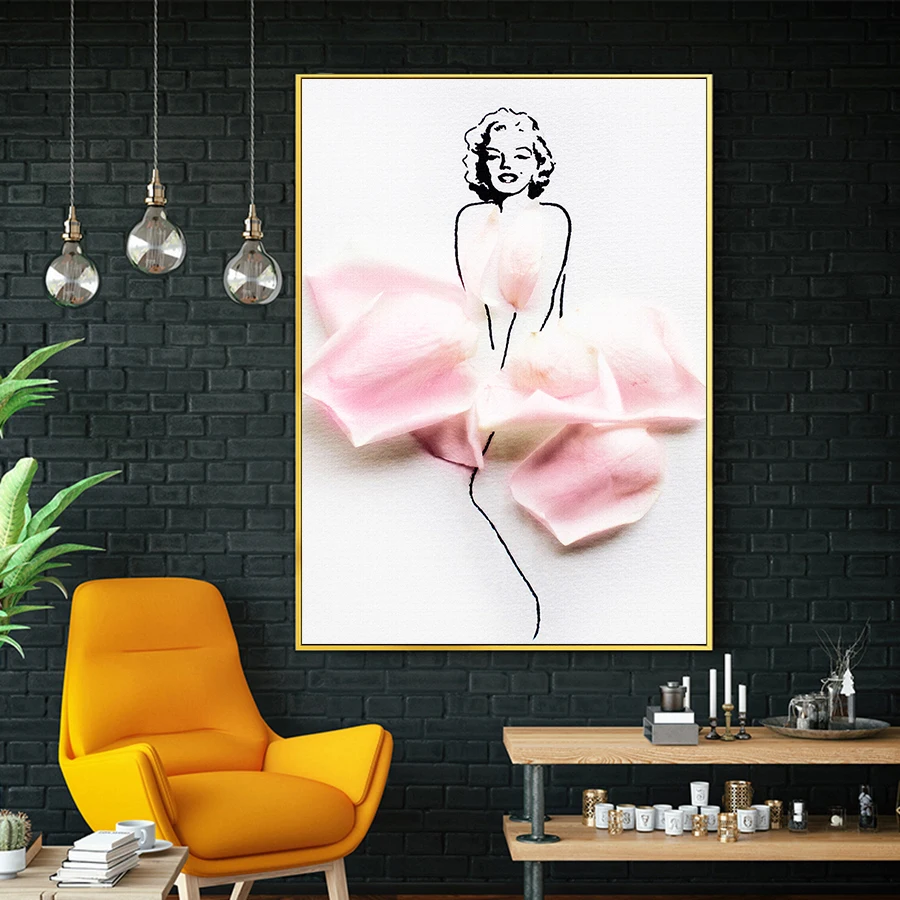 

Marilyn Monroe Creative Silhouette Wall Art Canvas Poster Flower Girl Print Canvas Painting Wall Pictures for Lady Bedroom Decor