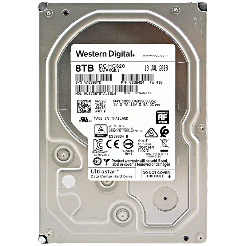 Western Digital 8TB 6TB 4TB 2TB 1TB Ultrastar DC HC320 SATA HDD- 7200 RPM Class SATA 6Gb/s 256MB Cache 3.5" HUS728T8TALE6L4