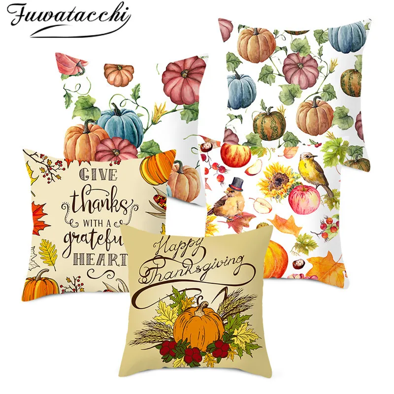 

Fuwatacchi Thanksgiving Letter Cushion Cover Home Pumpkin Painting Pillows Covers Decorative Throw Pillows for Sofa Decorations