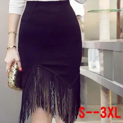 

Autumn Spring Black Package Hip Sexy Midi Skirt Women Fashion High Waist Gothic Irregular Tassel Bodycon Skirts Warp Streetwear