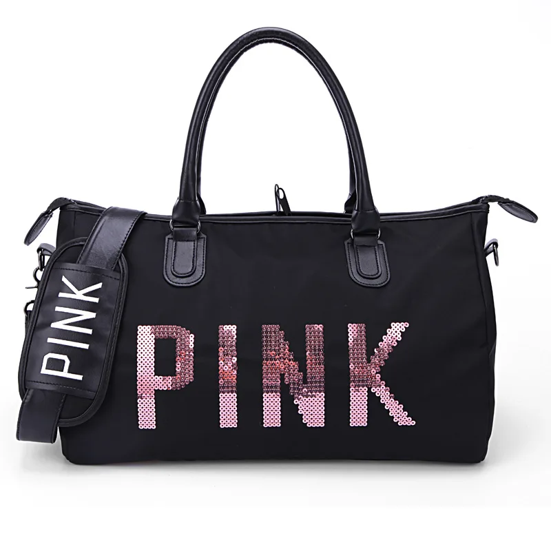 

2019 cheap Pink Sequins Ladies Black Travel Duffel Bag Shoulder Bag for Women Handbag Weekend Sport Portable Waterproof Bolsos