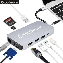 Док-станция Thunderbolt 3 USB C Hub usb3.1 type C к HDMI VGA Gigabit Ethernet RJ45 DC Jack 3,5 мм адаптер для macbook pro