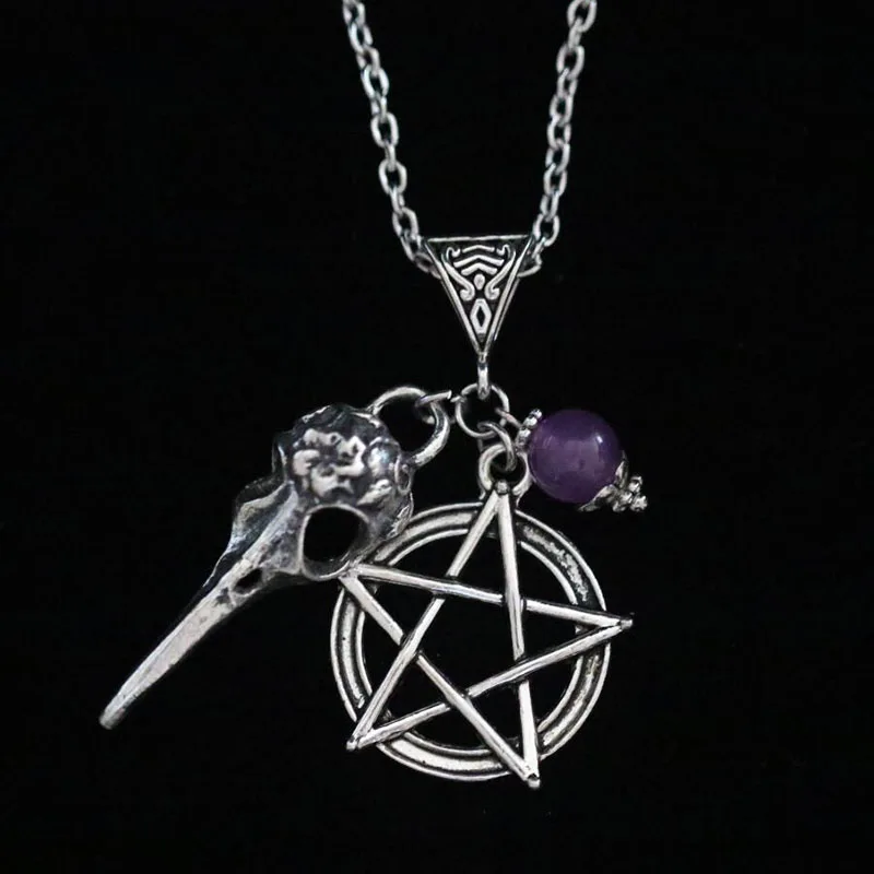

Bead&Pentagram&Skull Bird Head Necklaces Design Pendant Necklace For Women Choker Collier Wicca Pagan Gothic Vintage Jewelry