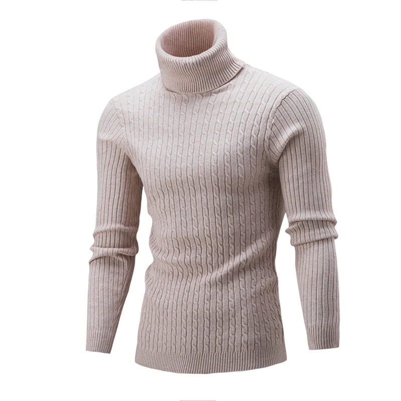 Новое поступление мужской свитер зимний бренд однотонный простой тонкий мужской свитер с высоким воротником мужская верхняя одежда, джемпер вязаные пуловеры, Свитера