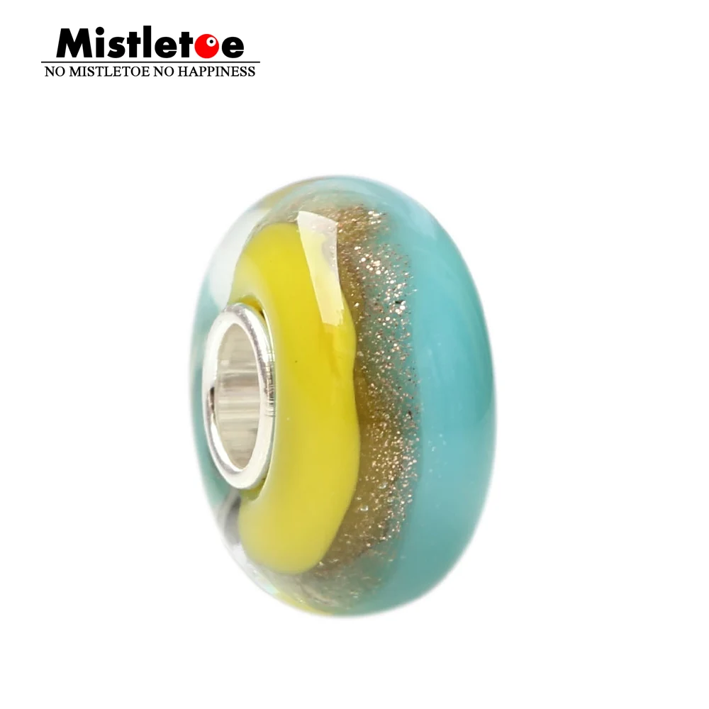

925 Sterling Silver Gold Foid Large Hole Murano Glass Spring Beach Charm Bead Fit European Bracelet Jewelry