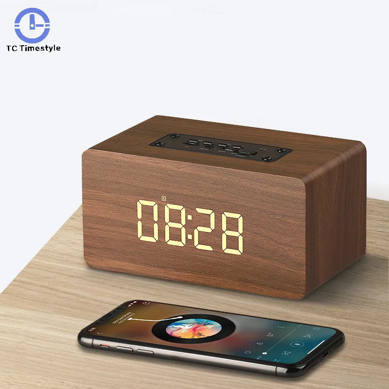 Bluetooth колонка Fm радио будильник подсветка Настольный Декор для дома Деревянный