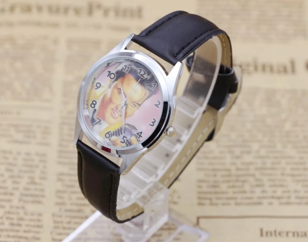 Мужчин, женщин, детей довольно Элвис Пресли мультфильм прекрасный часы лучшие модные повседневные Простые кварцевые часы кожа