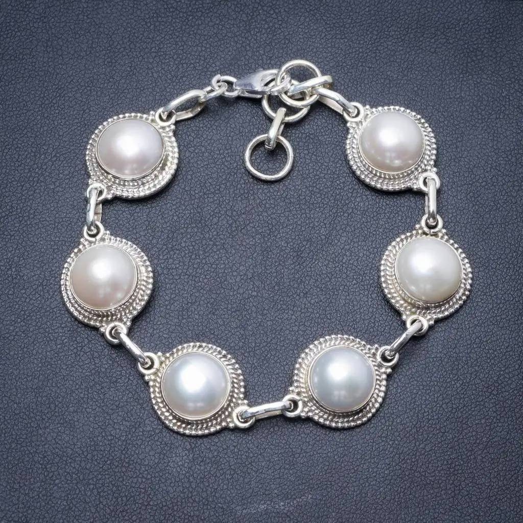 

Natural River Pearl Handmade Unique 925 Sterling Silver Bracelet 7 1/4-8 1/4" Y2863