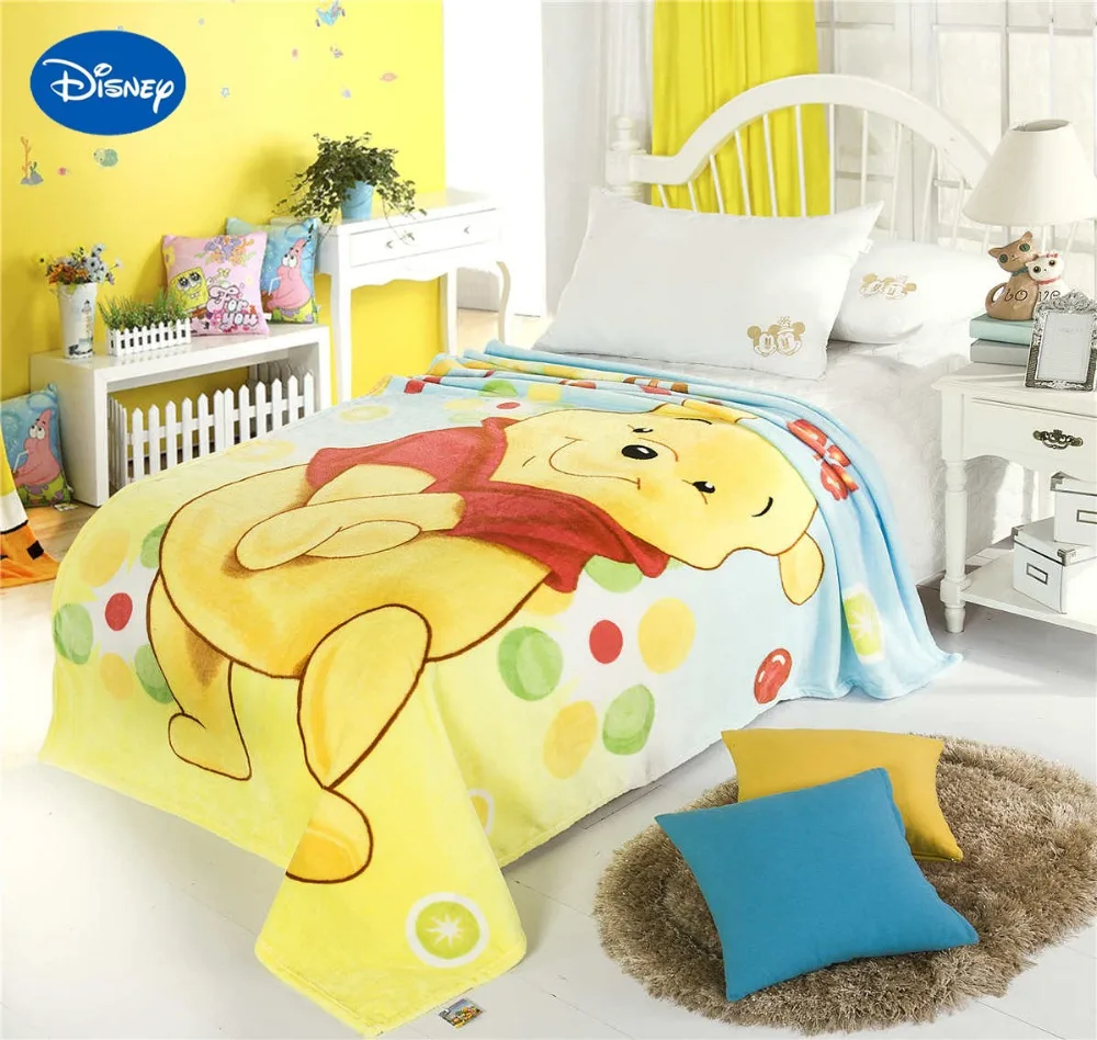 

Disney Winnie the Pooh Print Blanket Cartoon Character 150*200CM Size Children's Home Decor Polyester Yellow Coral Fleece Fabric