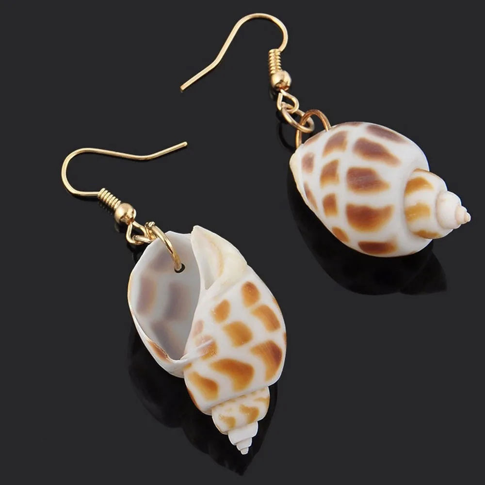 

Hot 1 Pair Women Elegant Conch Shape Dangle Earring Metal Seashells Conch Ocean Inspo Shells Design Drop Earring