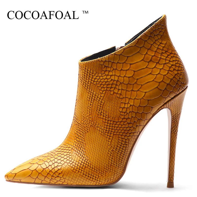 

COCOAFOAL Autumn Winter Snakeskin Pattern Women's High Heels Ankle Boots Woman Chelsea Boots Thin Heels Martin Boots Stiletto