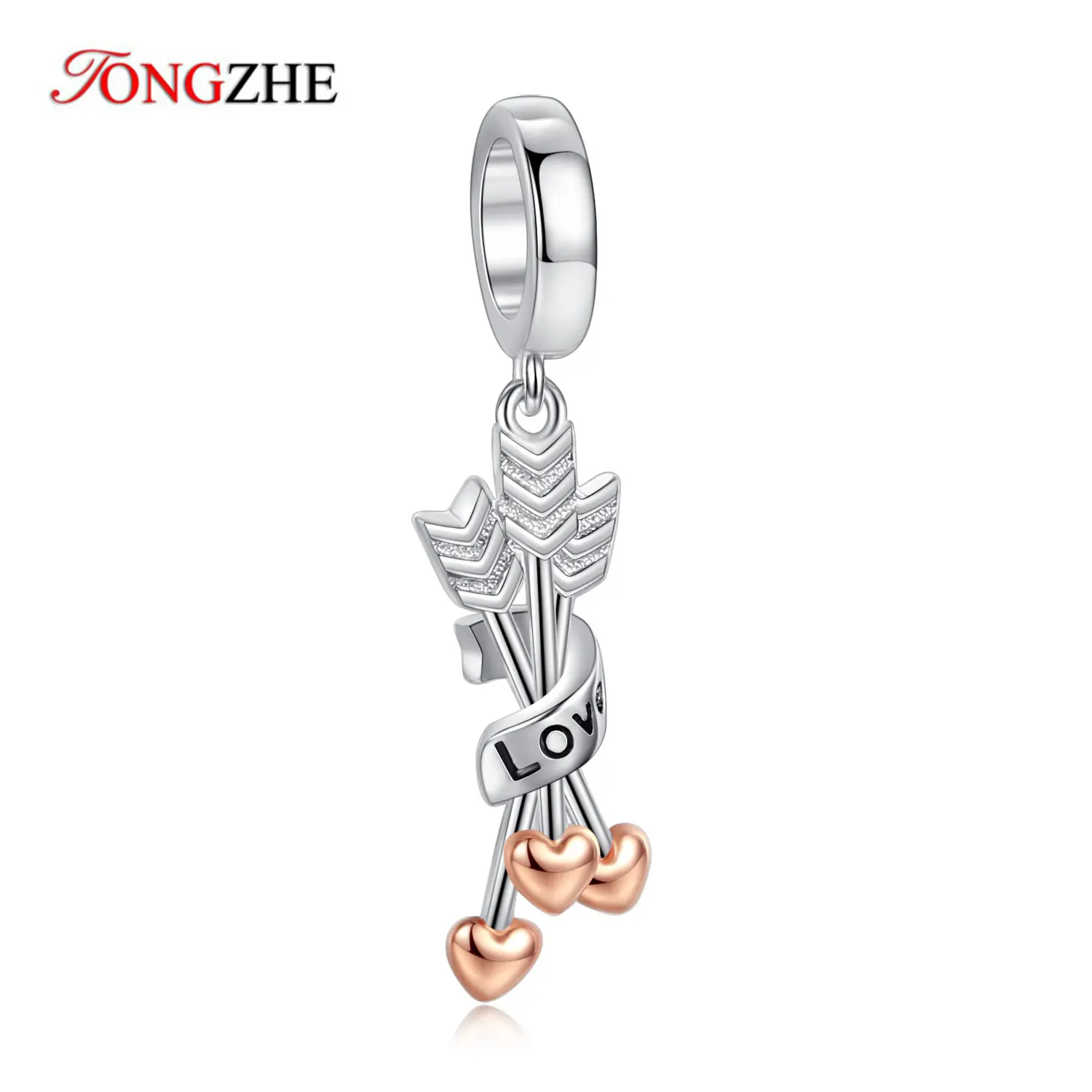 

TONGZHE Real 925 sterling silver pendant Love Rose Gold Heart Fit pandora Charms silver 925 Original Bracelet Jewelry Making