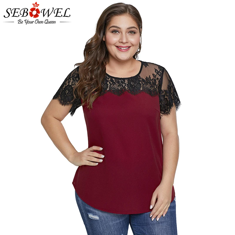 Red-Lace-Yoke-Plus-Size-Top-LC251781-3-1 