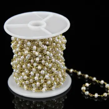 

Genuine White Pearl Chains Jewelry,3-5mm Natural Pearl Nugget Beads Chains,Wire Wrapped Golden Links Necklace