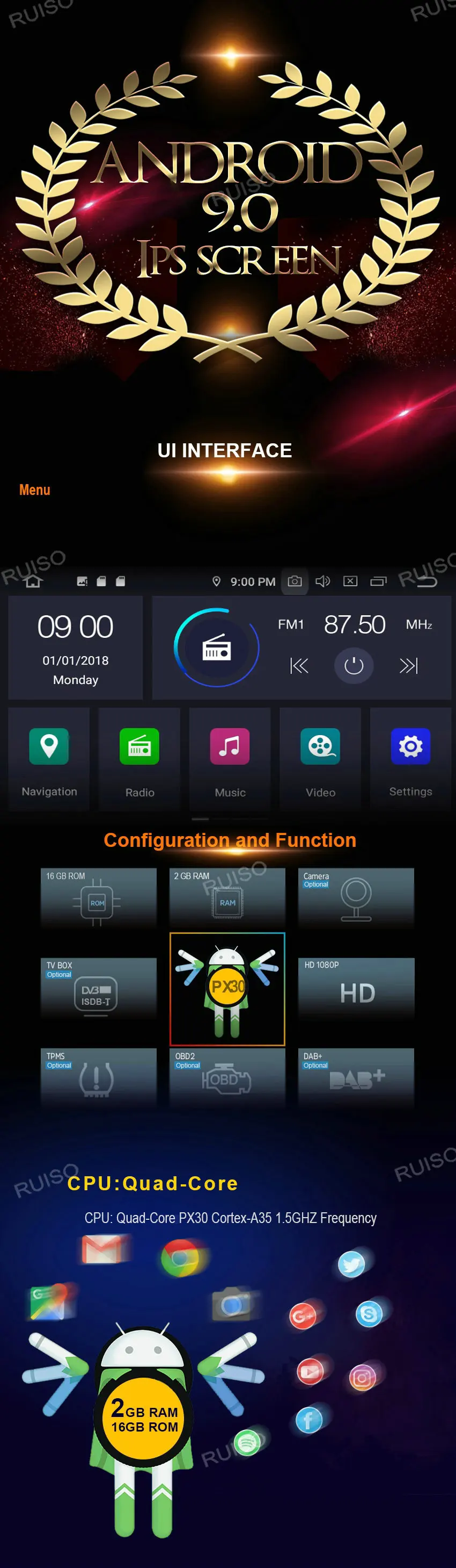 Cheap Quad-Core Android 9.0 Car DVD player for CHEVROLET AVEO car audio multimedia gps head unit device stereo support DAB OBD2 DVR 2