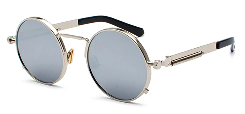 Kachawoo, круглые готические стимпанк Солнцезащитные очки, мужские, красная металлическая оправа, Ретро стиль, круглые солнцезащитные очки для женщин, лето, UV400 - Цвет линз: silver mirror