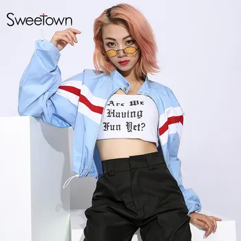 

Sweetown Bomber Striped Coats And Jackets Women Autumn Winter 2018 Chaqueta Mujer Streetwear Cropped Long Sleeve Korean Jackets