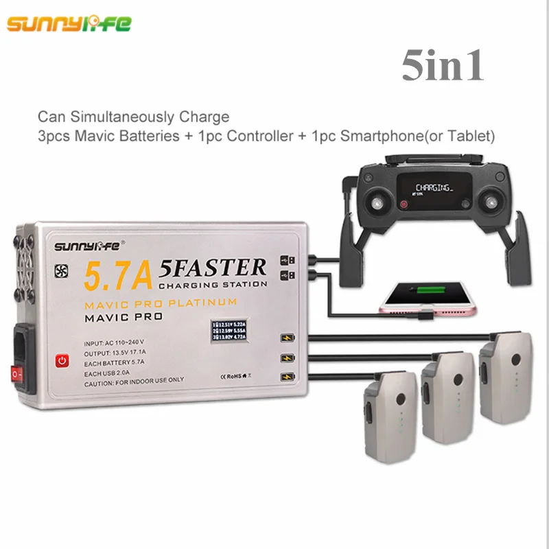 Sunnylife DJI Mavic Pro Platinum 5in1 Battery Charger Charging Remote Controller font b Smartphone b font