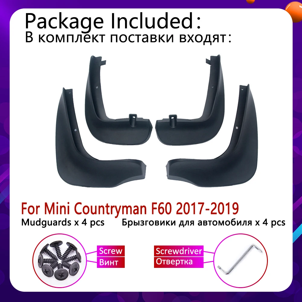 Front Rear Car Mudflap for Mini Countryman F60 2017 2018 2019 Fender Mud Flap Guard Splash Flaps Mudguards Accessories 2nd 2 Gen