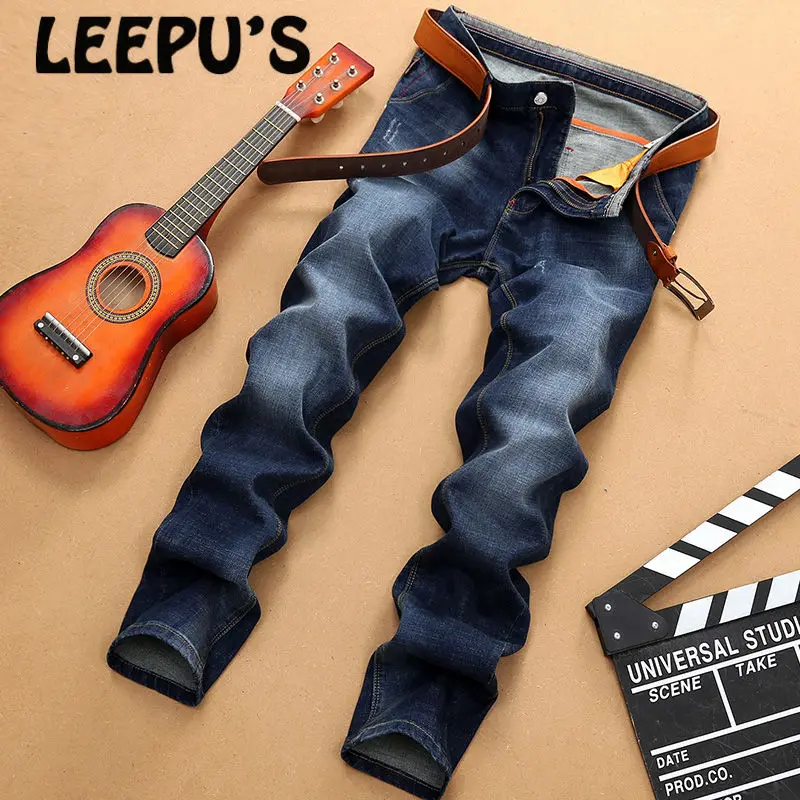 

Leepu's Brand 2017 summer casual Men's jeans high quality Pure Middle-waisted Midweight Loose jeans straight full length 8703#