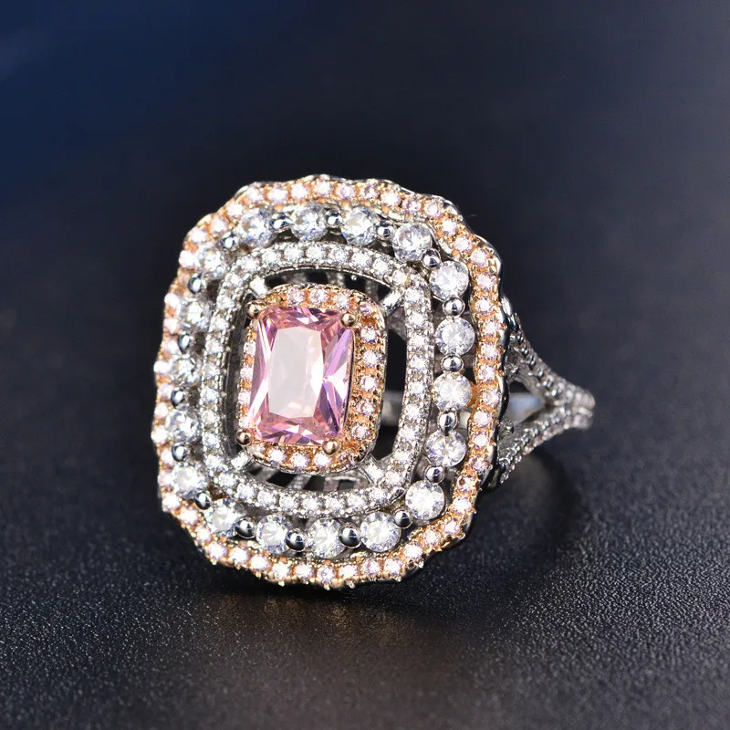 Обручальные кольца для женщин, Серебро S925 пробы, ювелирные украшения, розовый топаз, квадратное роскошное кольцо, Свадебное обручальное кольцо, аксессуары