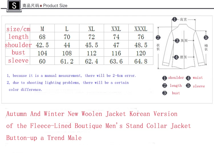 Осень-зима, новая шерстяная куртка, Корейская версия, на флисовой подкладке, модная мужская куртка с воротником-стойкой, на пуговицах, Трендовое мужское шерстяное пальто