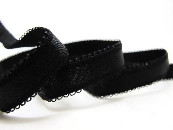 

CLEARANCE|8 Yards 1/2 Inch Black Picot Edge Decorative Pattern Lingerie Elastic|Headband Elastic|Skinny Narrow Stretch Lace