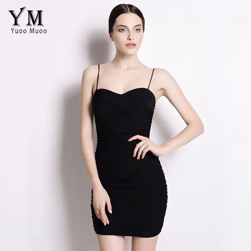 spaghetti strap short black dress