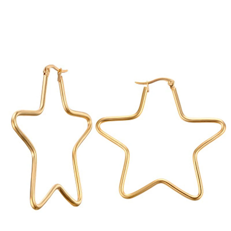 Fashion Large Star Hoop Earrings for Women Gold color Stainless Steel