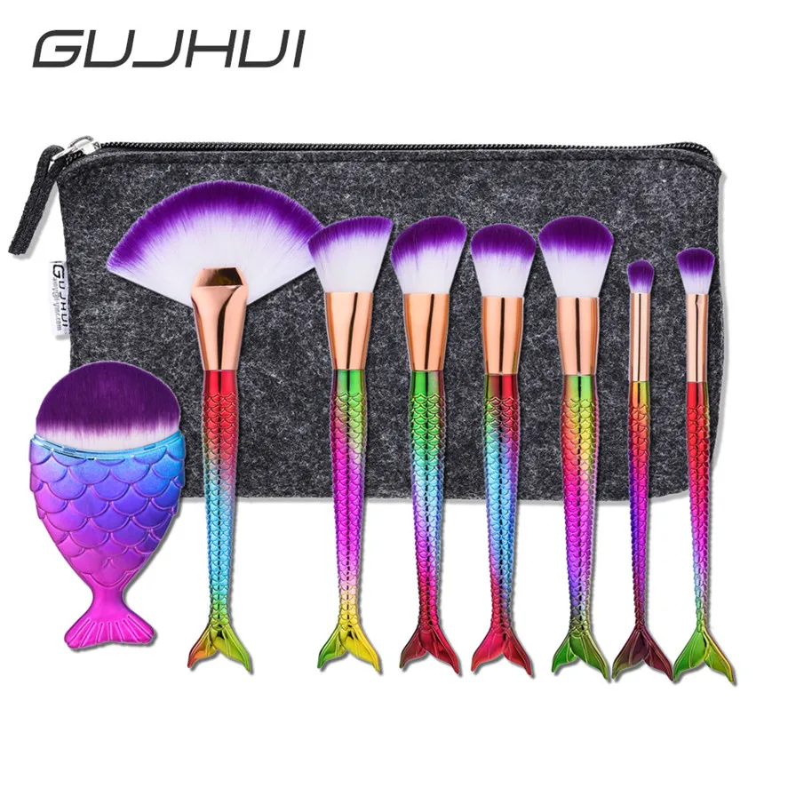 

GUJHUI New 8pcs Practical professional Makeup Brushes set Pretty Fondation Eyeshadow Cosmetic Tool With Leather Cosmetic Brush